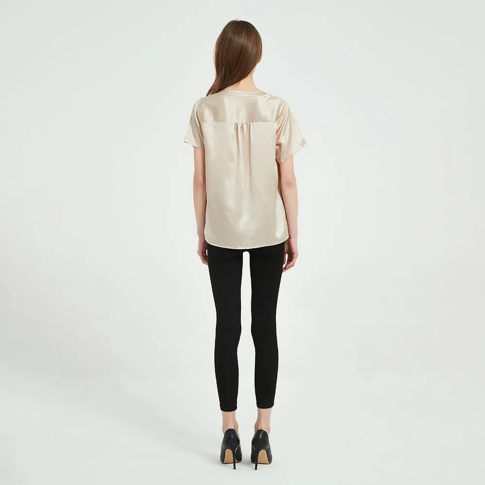 22 Momme Short Sleeves Silk Shirts For Women  100% Pure Silk Top Silk Blouse