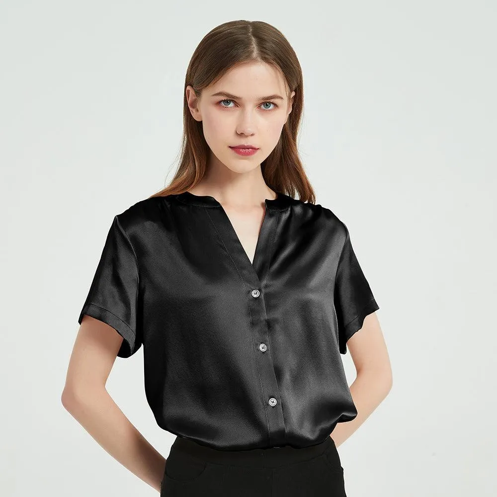 22 Momme Short Sleeves Silk Shirts For Women  100% Pure Silk Top Silk Blouse