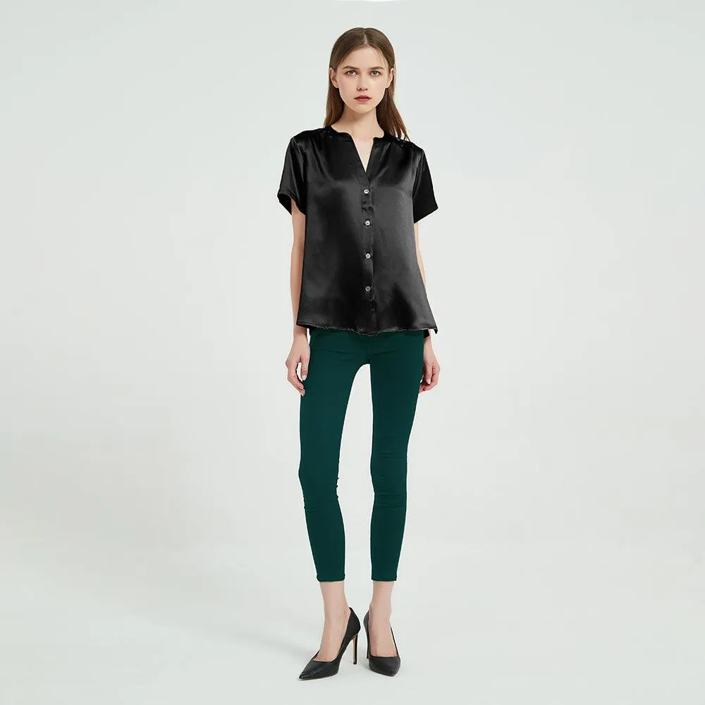 22 Momme Short Sleeves Silk Shirts For Women  100% Pure Silk Top Silk Blouse