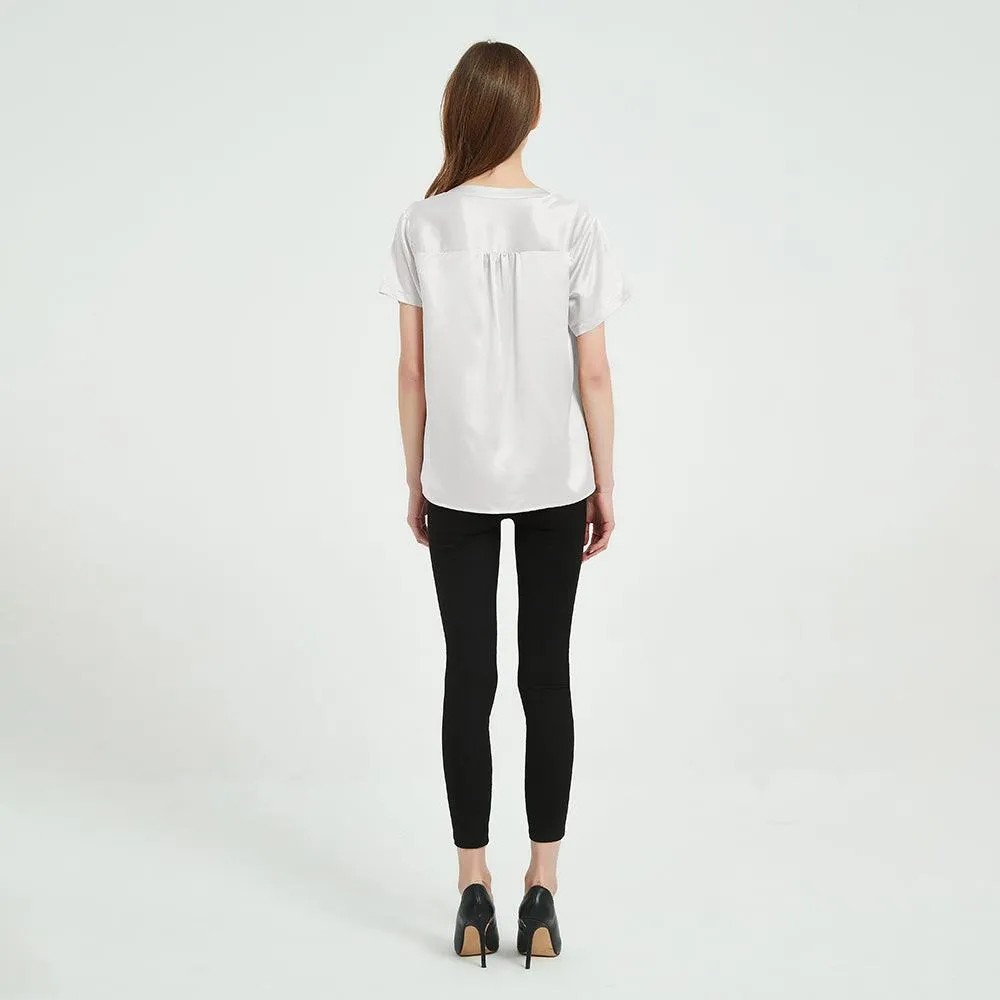 22 Momme Short Sleeves Silk Shirts For Women  100% Pure Silk Top Silk Blouse