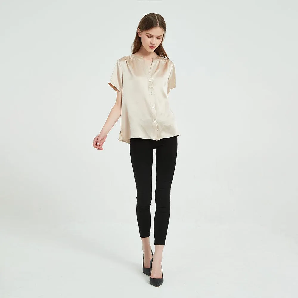 22 Momme Short Sleeves Silk Shirts For Women  100% Pure Silk Top Silk Blouse