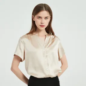 22 Momme Short Sleeves Silk Shirts For Women  100% Pure Silk Top Silk Blouse