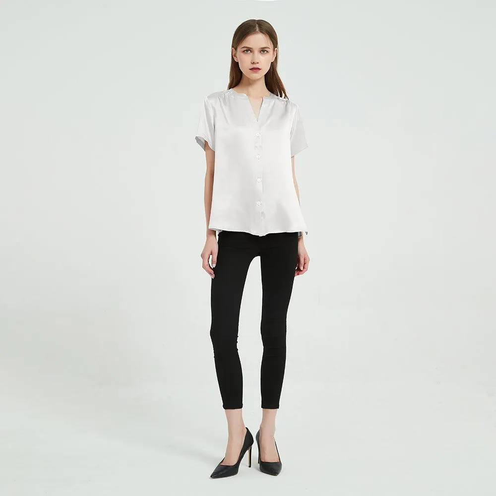 22 Momme Short Sleeves Silk Shirts For Women  100% Pure Silk Top Silk Blouse