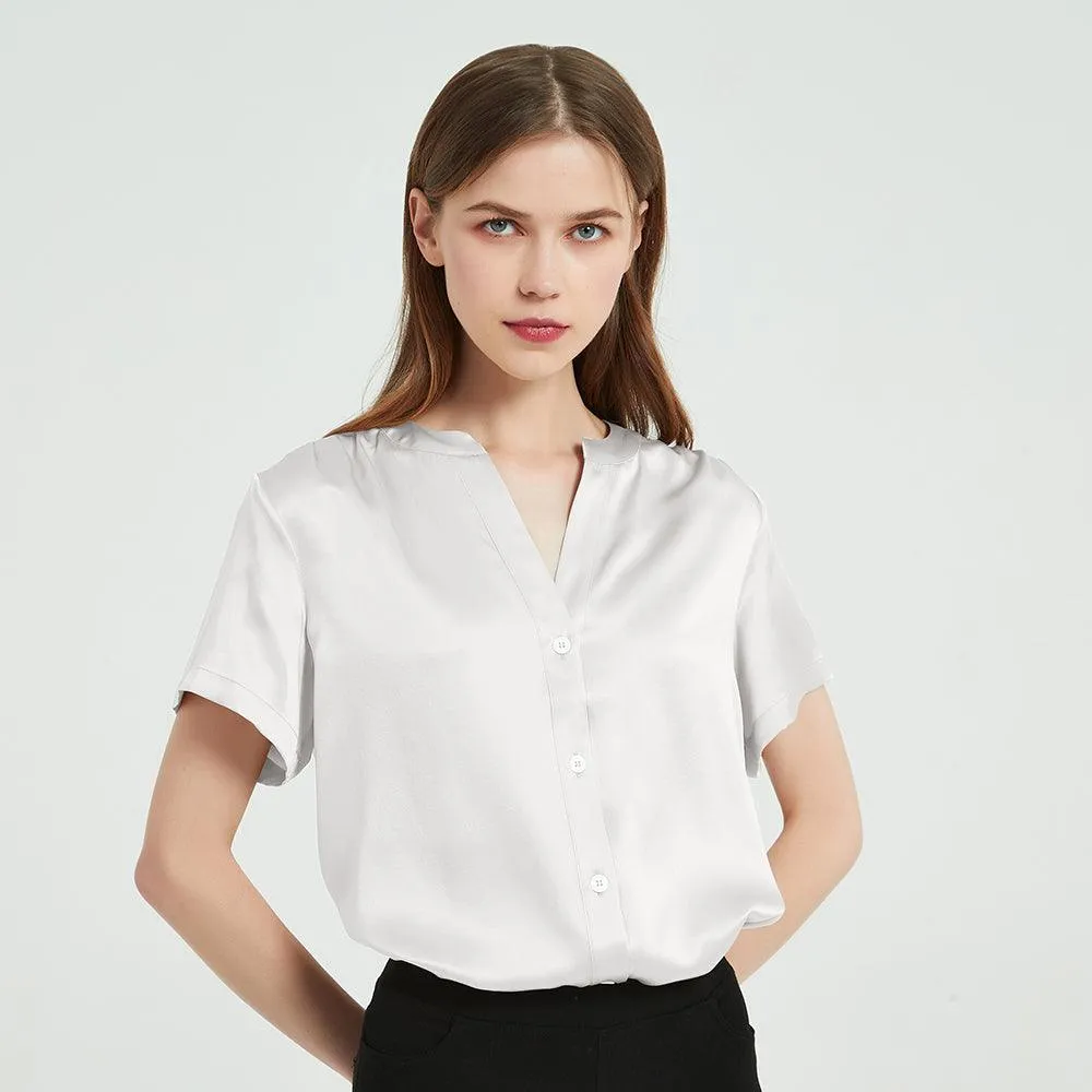 22 Momme Short Sleeves Silk Shirts For Women  100% Pure Silk Top Silk Blouse