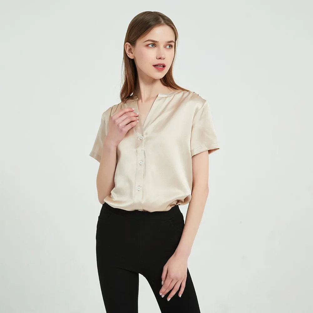 22 Momme Short Sleeves Silk Shirts For Women  100% Pure Silk Top Silk Blouse