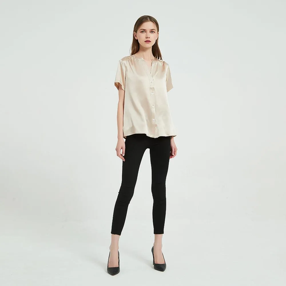 22 Momme Short Sleeves Silk Shirts For Women  100% Pure Silk Top Silk Blouse