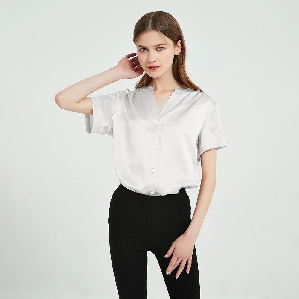 22 Momme Short Sleeves Silk Shirts For Women  100% Pure Silk Top Silk Blouse