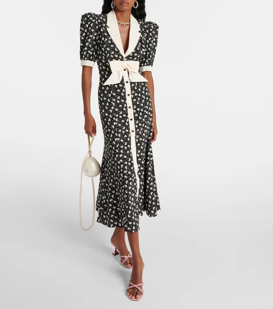 Alessandra Rich Bow-detail printed silk maxi dress