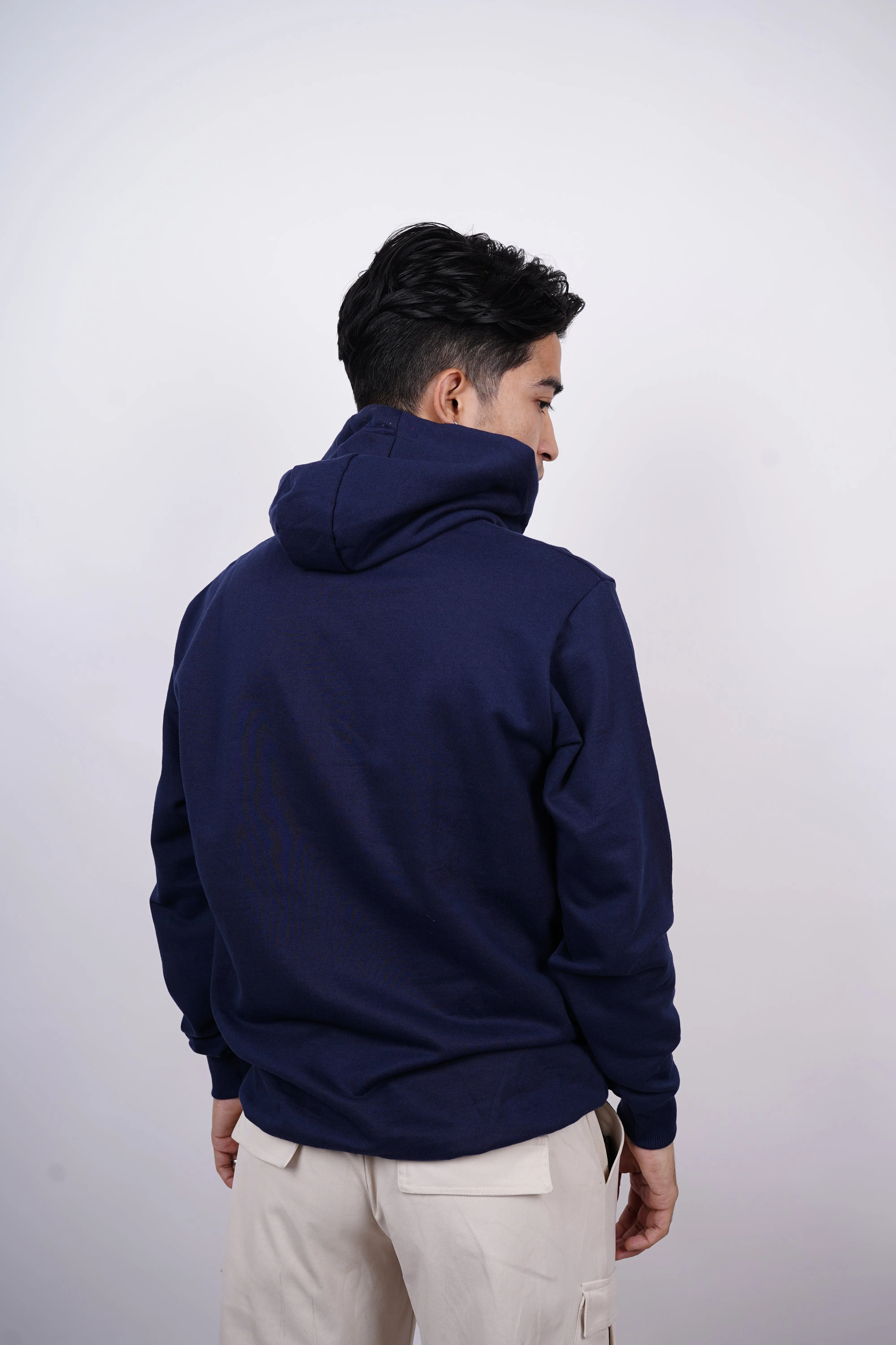 Alucard's Hand Symbol Relaxed Fit Navy Blue Hoodie For Men By DemonWear