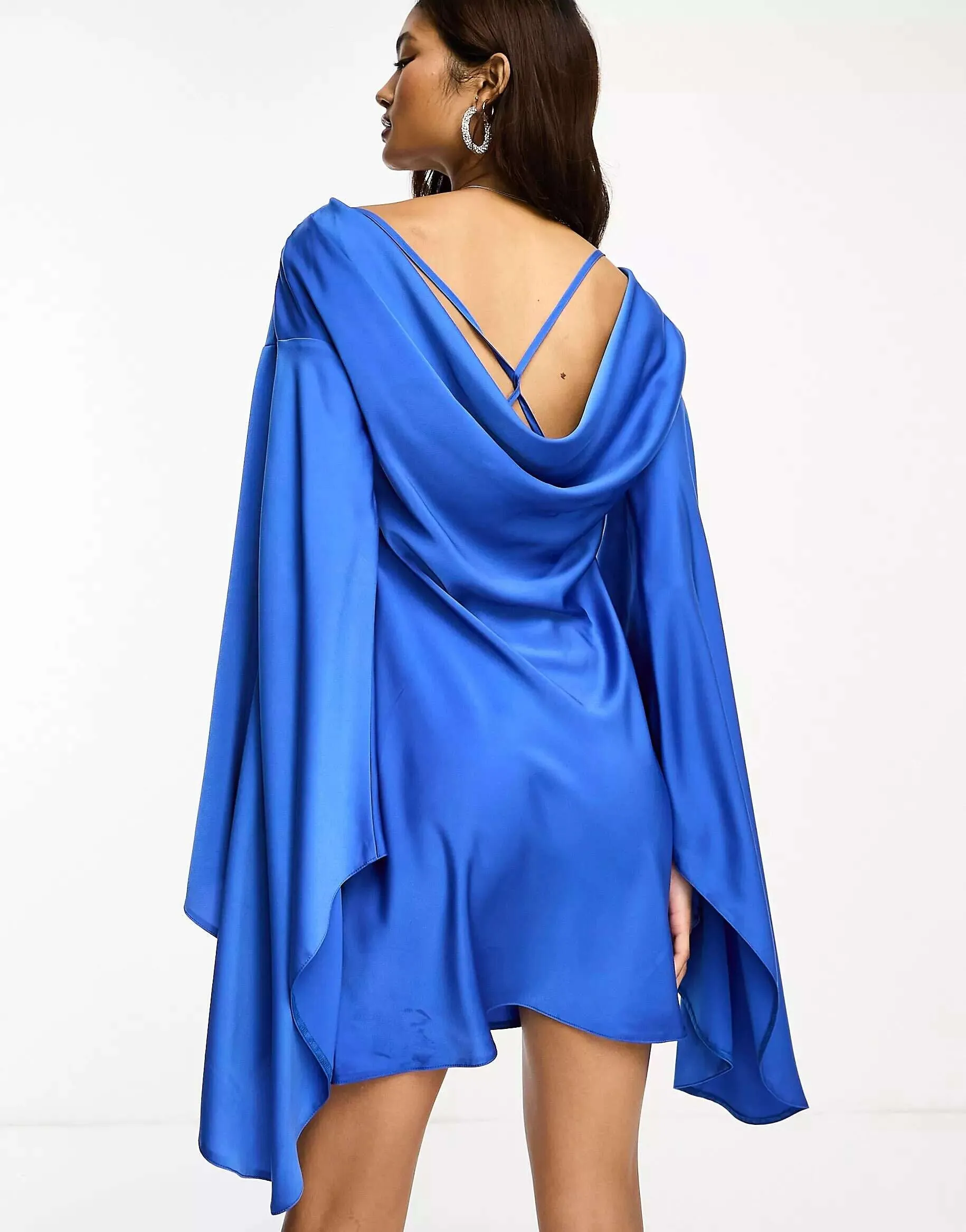 ASOS Cobalt Blue Satin Short Sleeve Mini Dress with Crossover Back Detail