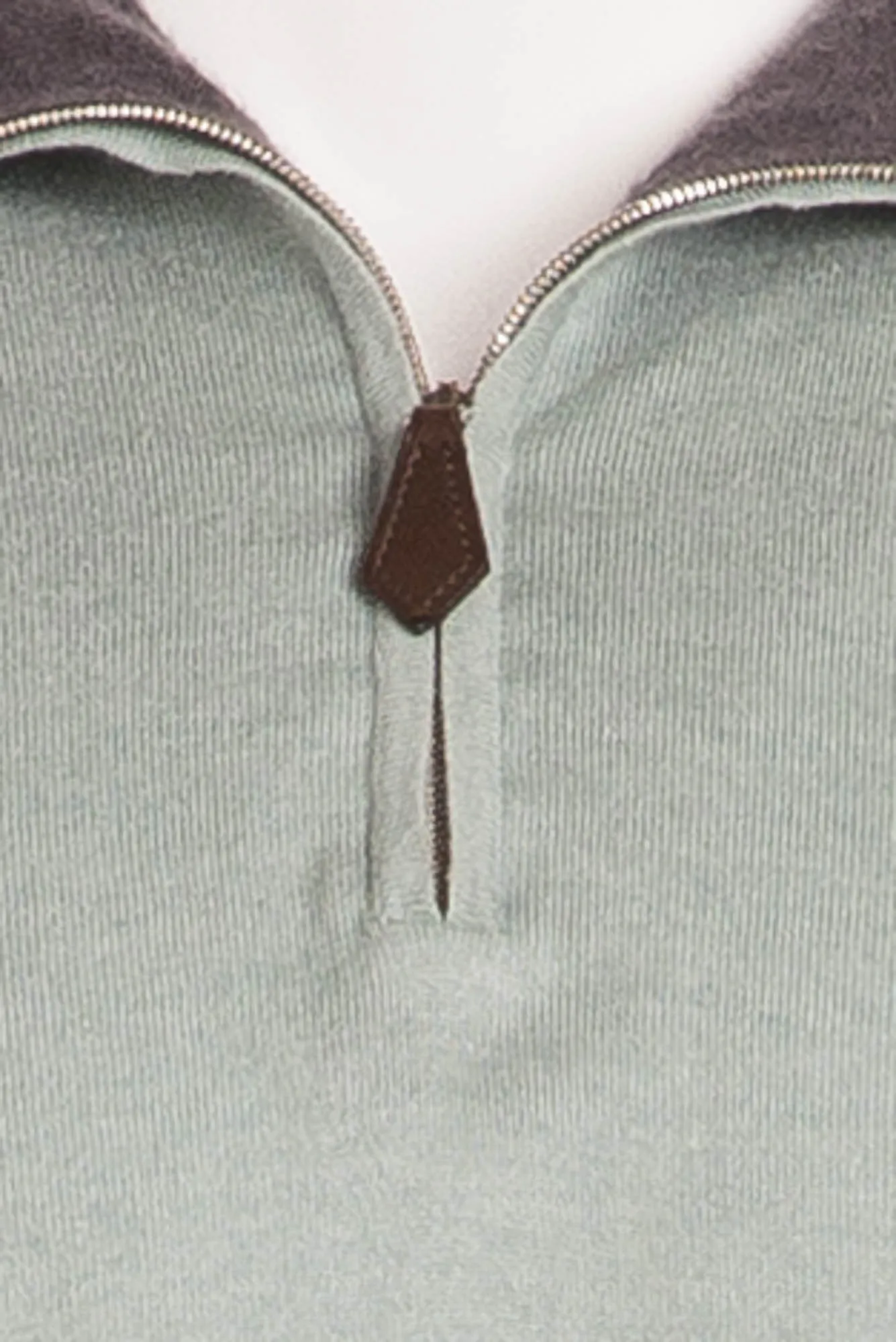 Authentic Hermes - Green Zip Neck Cashmere Sweater Grey Collar - XL