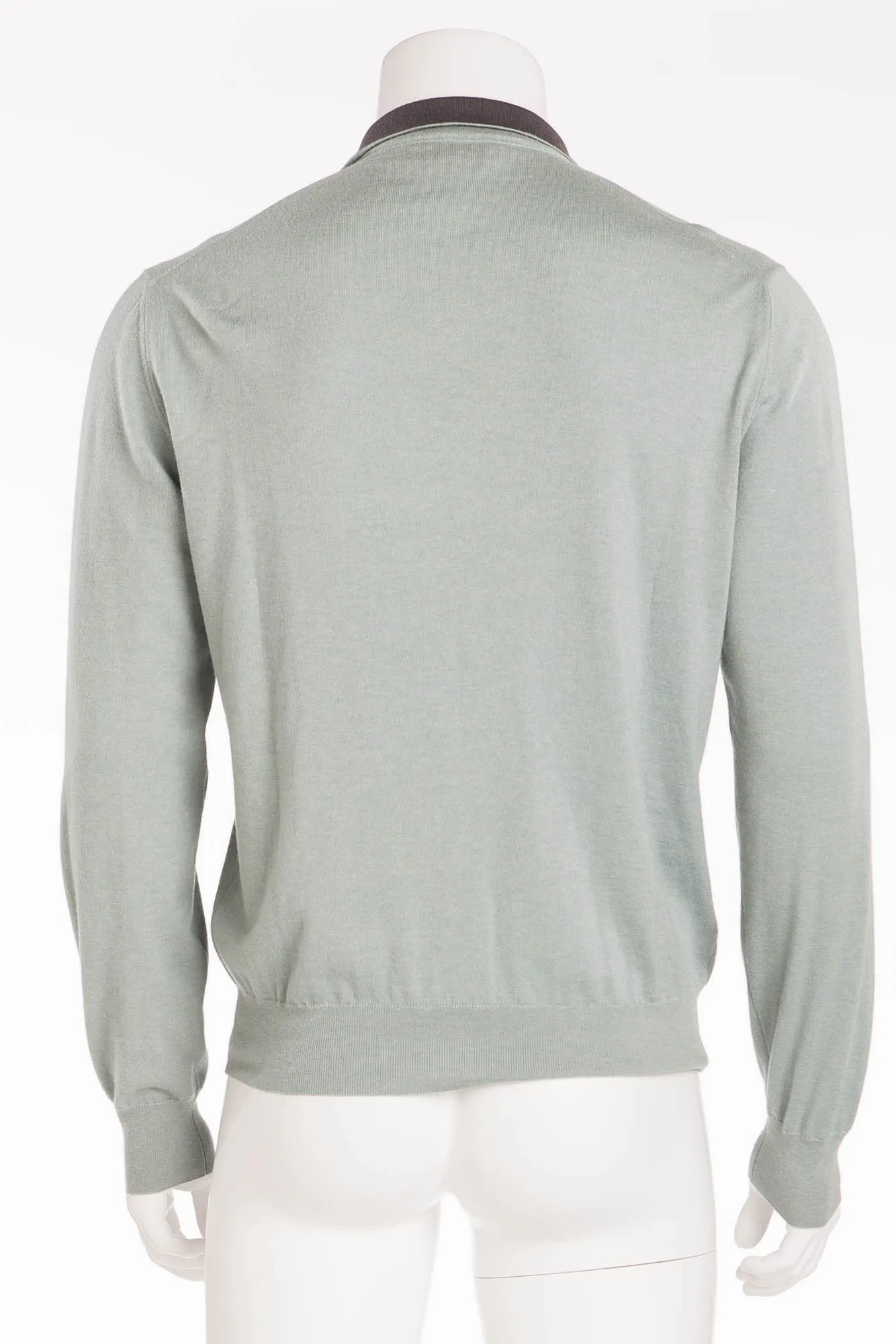 Authentic Hermes - Green Zip Neck Cashmere Sweater Grey Collar - XL