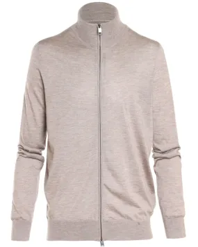 Beige Cashmere Blend Full Zip Sweater