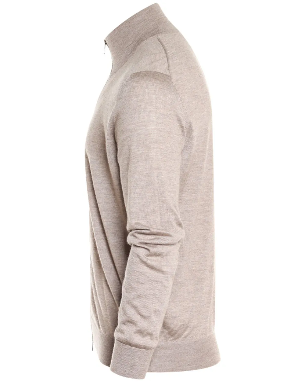 Beige Cashmere Blend Full Zip Sweater