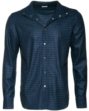Black and Blue Checked Cashmere Mariano Hooded Shirt Jacket
