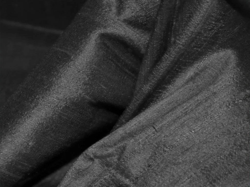 Black Plain Bangalore Raw Silk Fabric