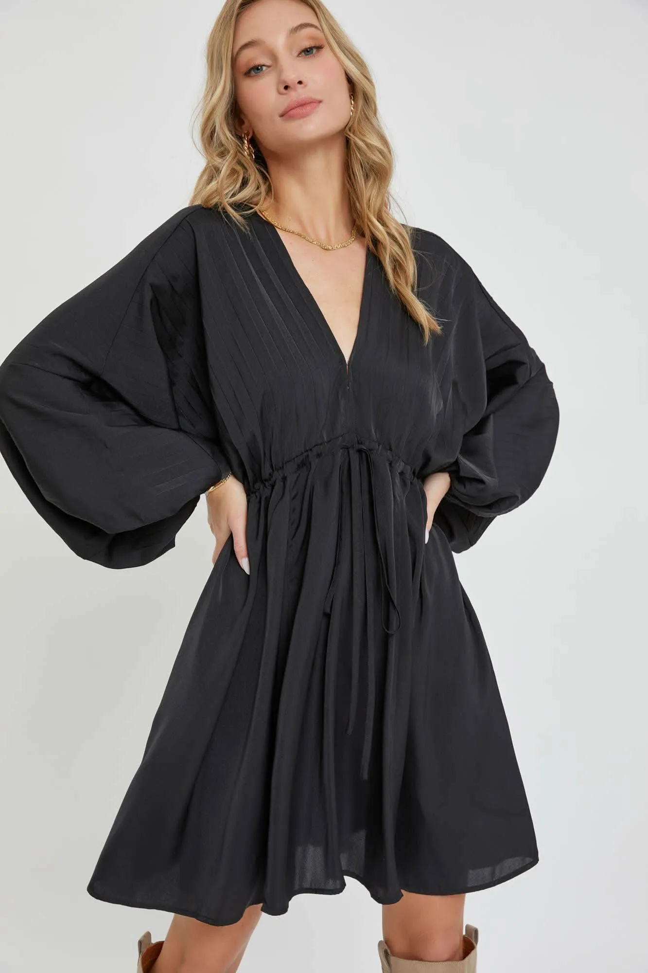 Black Satin Midi Dress