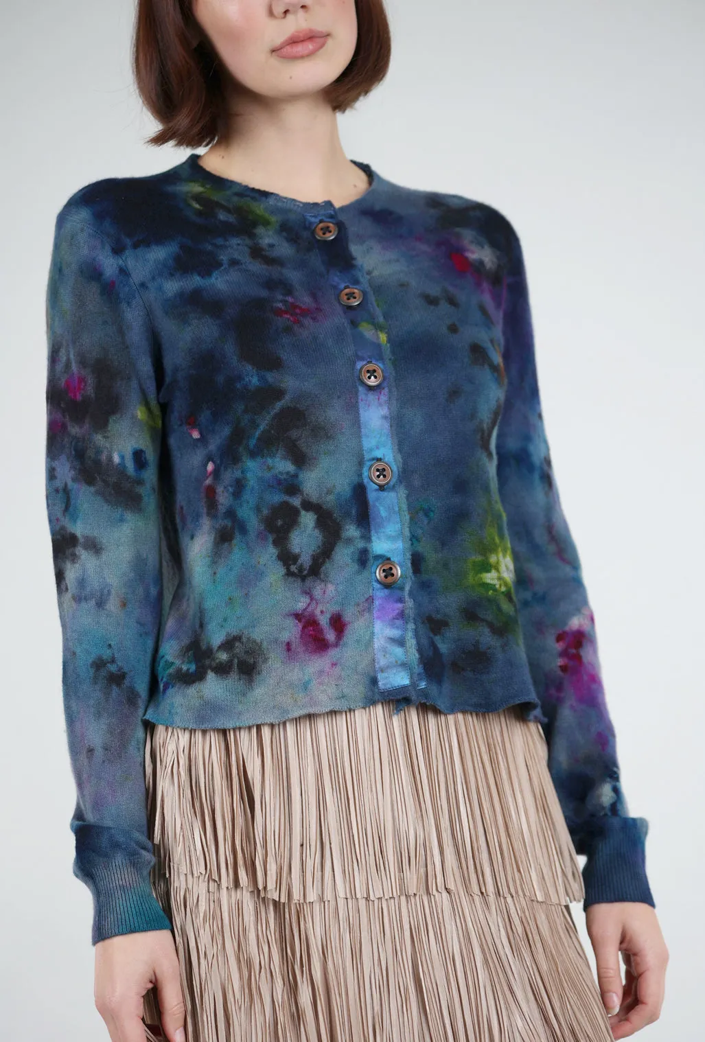 Blossoms/Skull Decon Cashmere Relax Cardie, Midnight Multi
