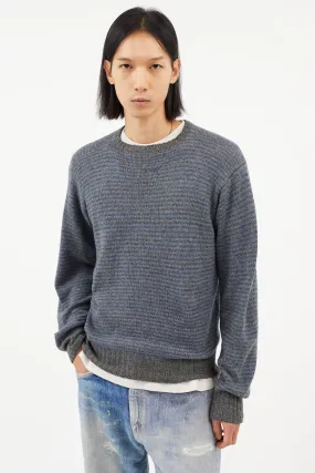 Blue & Grey Cashmere Striped Knit Sweater