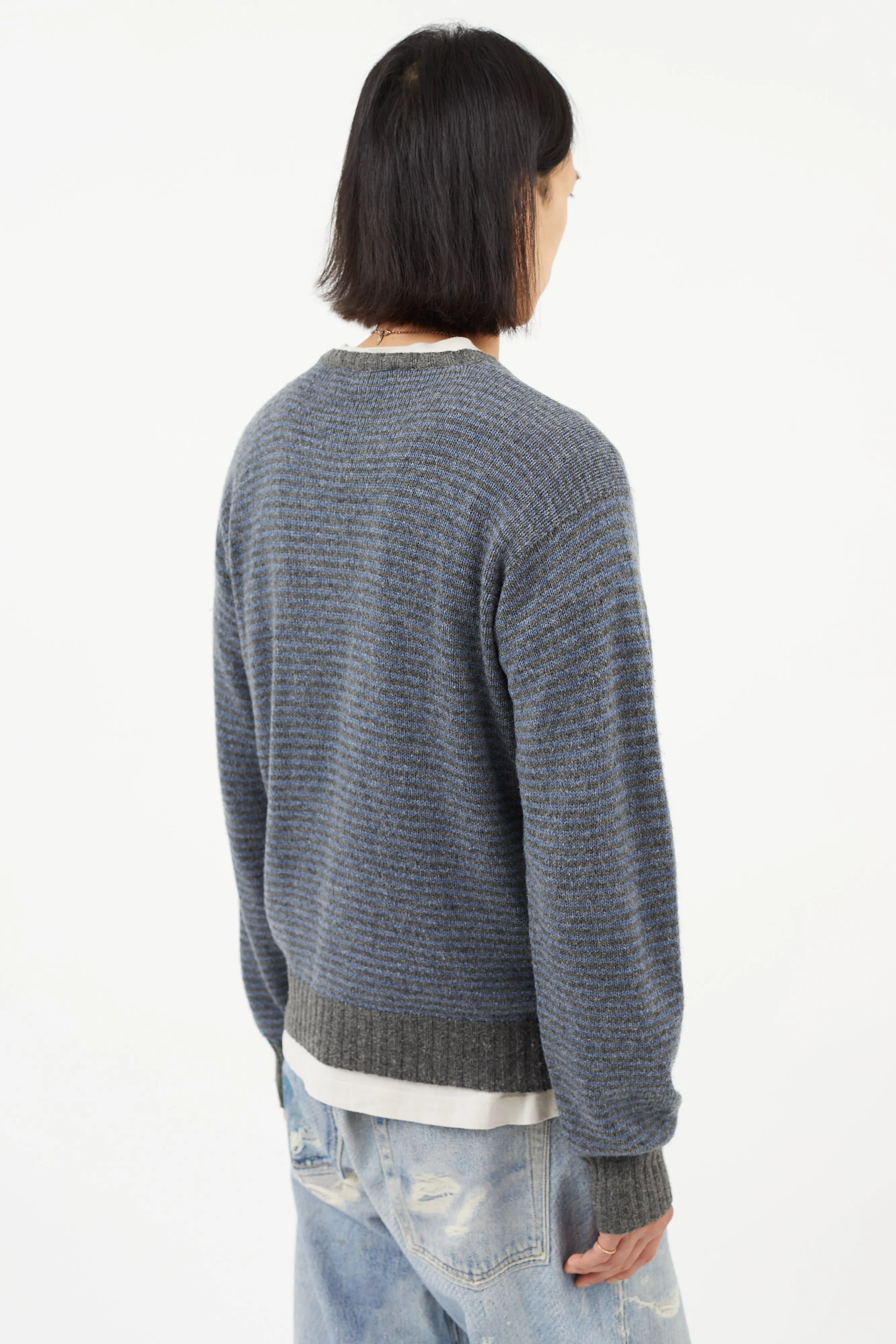 Blue & Grey Cashmere Striped Knit Sweater