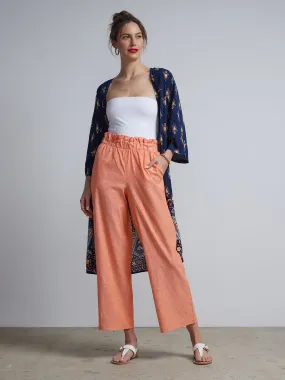 Border-Print Open-Front Kimono