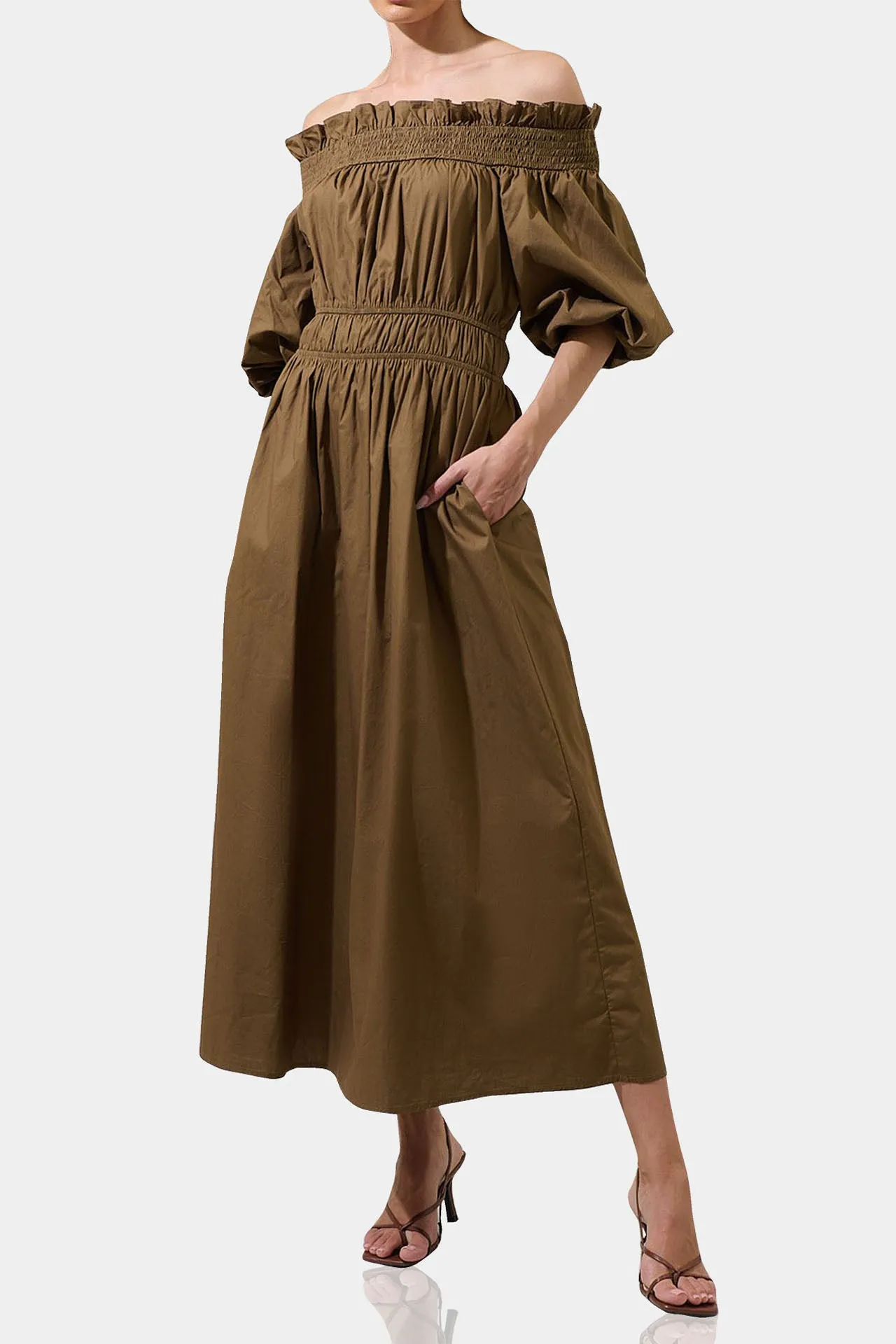 Brown Off Shoulder Dress
