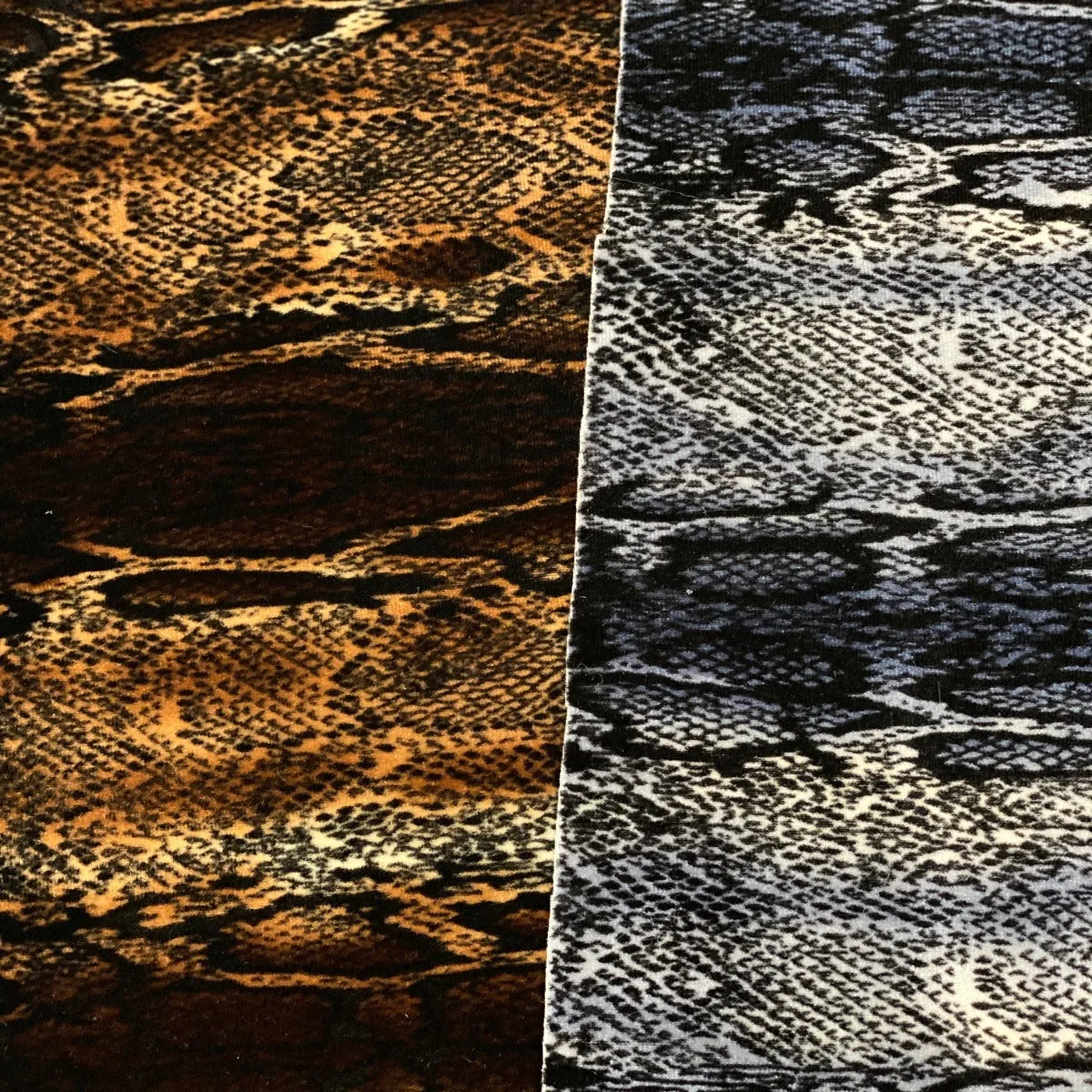 Brown Snake Skin Printed Stretch Velvet Fabric