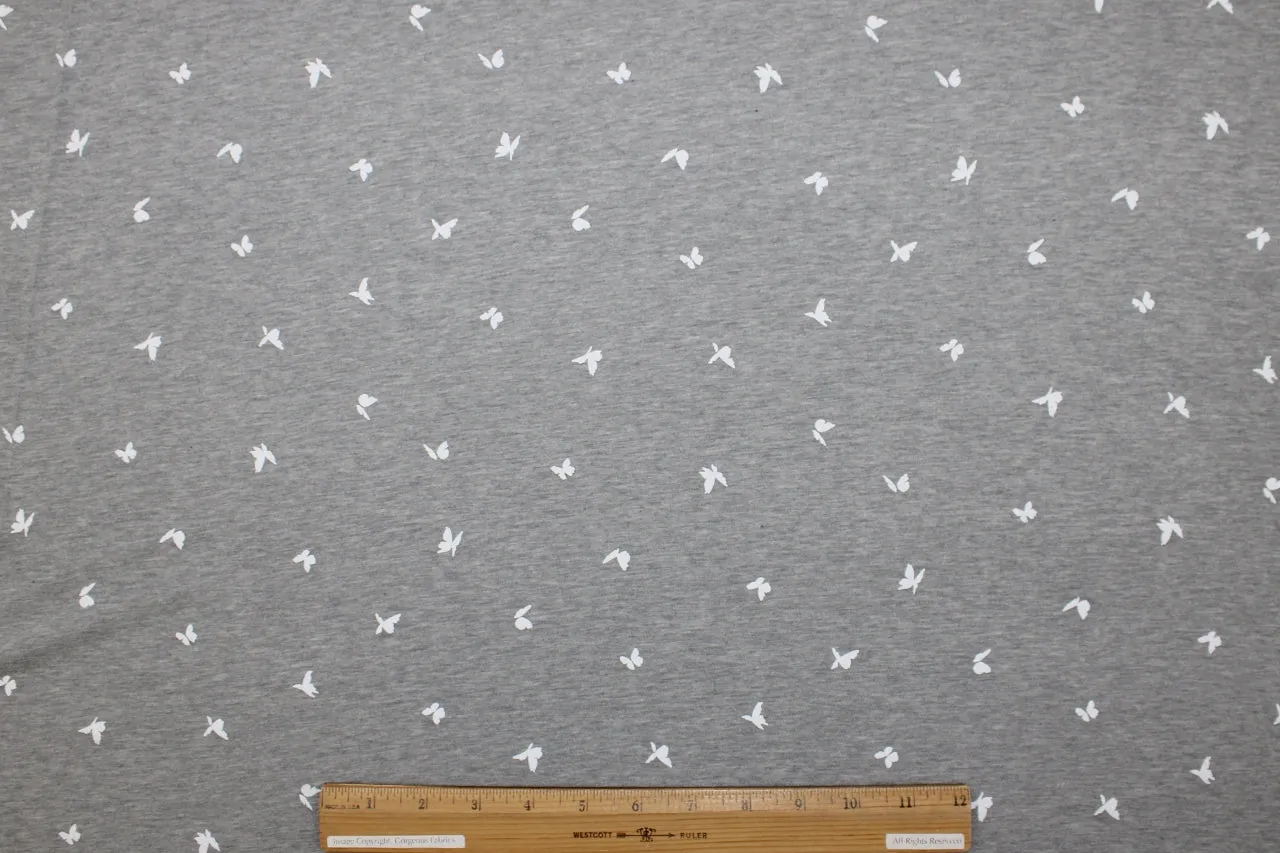 Butterflies in Flight Printed Rayon Jersey - White on Gray