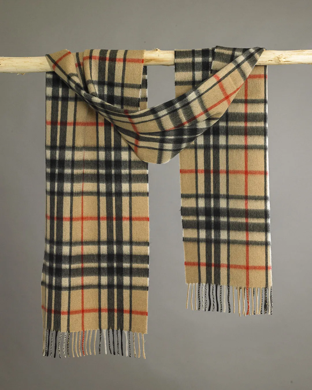 Camel Thomson Tartan Wide Cashmere Scarf