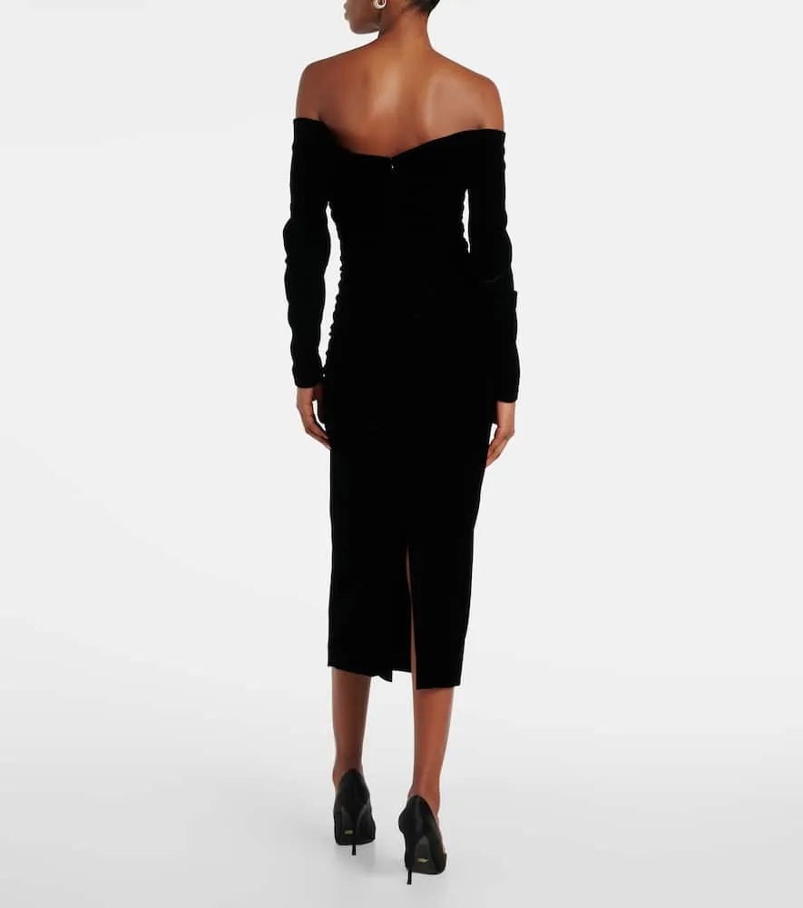 Carolina Herrera Off-shoulder ruched velvet midi dress