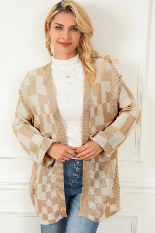 Checkered Open Front Cardigan