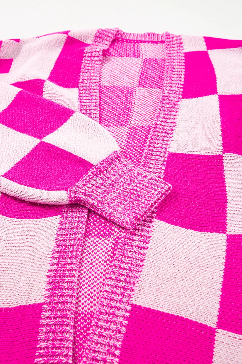 Checkered Printed Ribbed Trim Cardigan