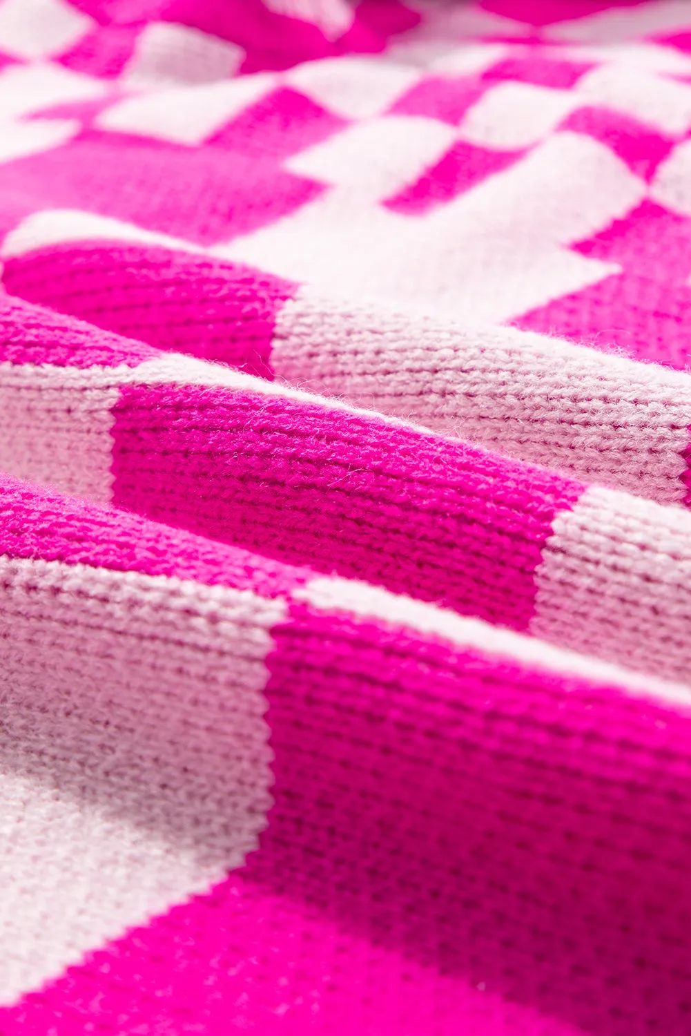 Checkered Printed Ribbed Trim Cardigan