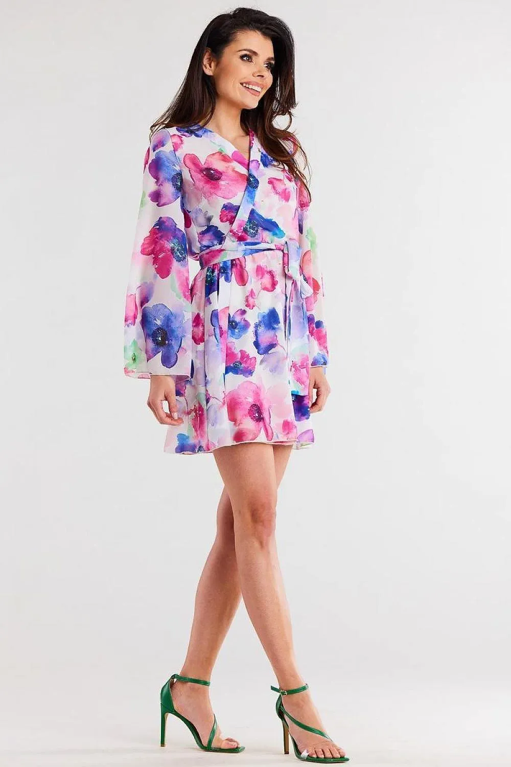 Chic Pleated Chiffon Kimono Dress with Adjustable Belt