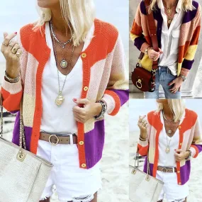 Colorblock Petite Knit Cardigan Sweater