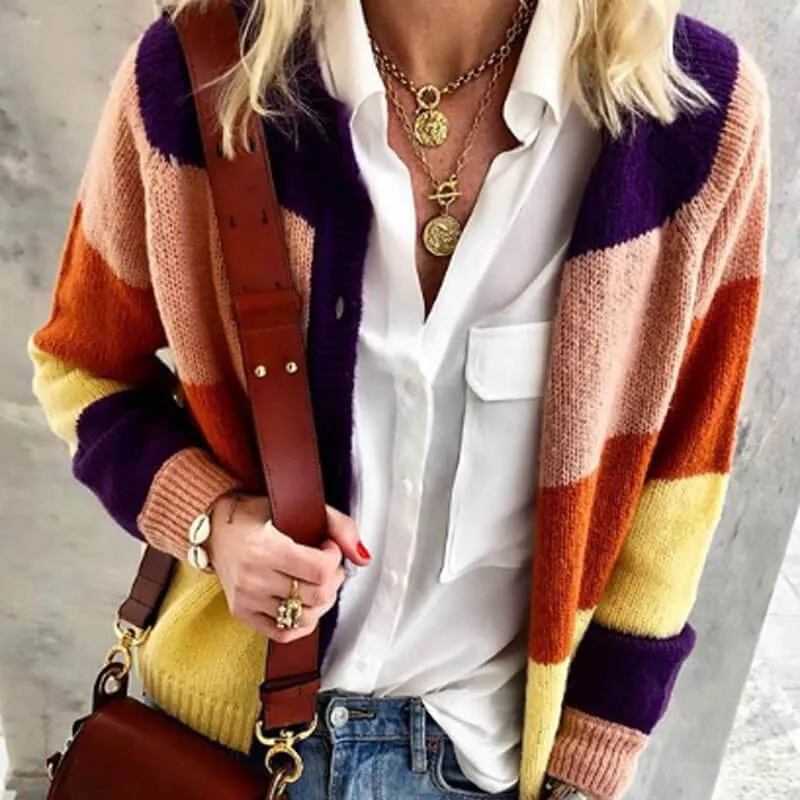 Colorblock Petite Knit Cardigan Sweater