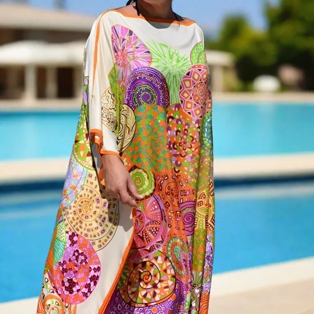 Colorful bohemian batsleeve beach dress