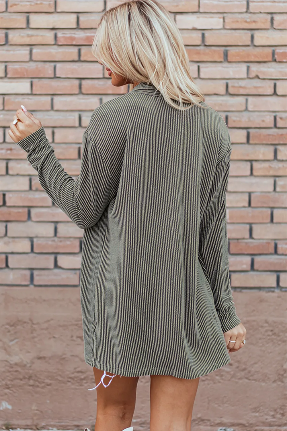 Corded Open Front Knit Cardigan