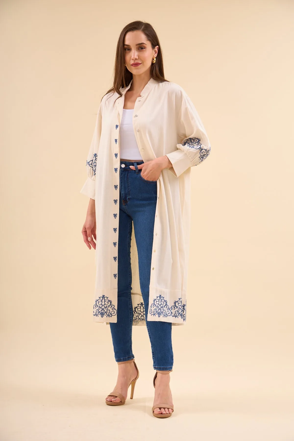 Cream-blue Dress - Kimono