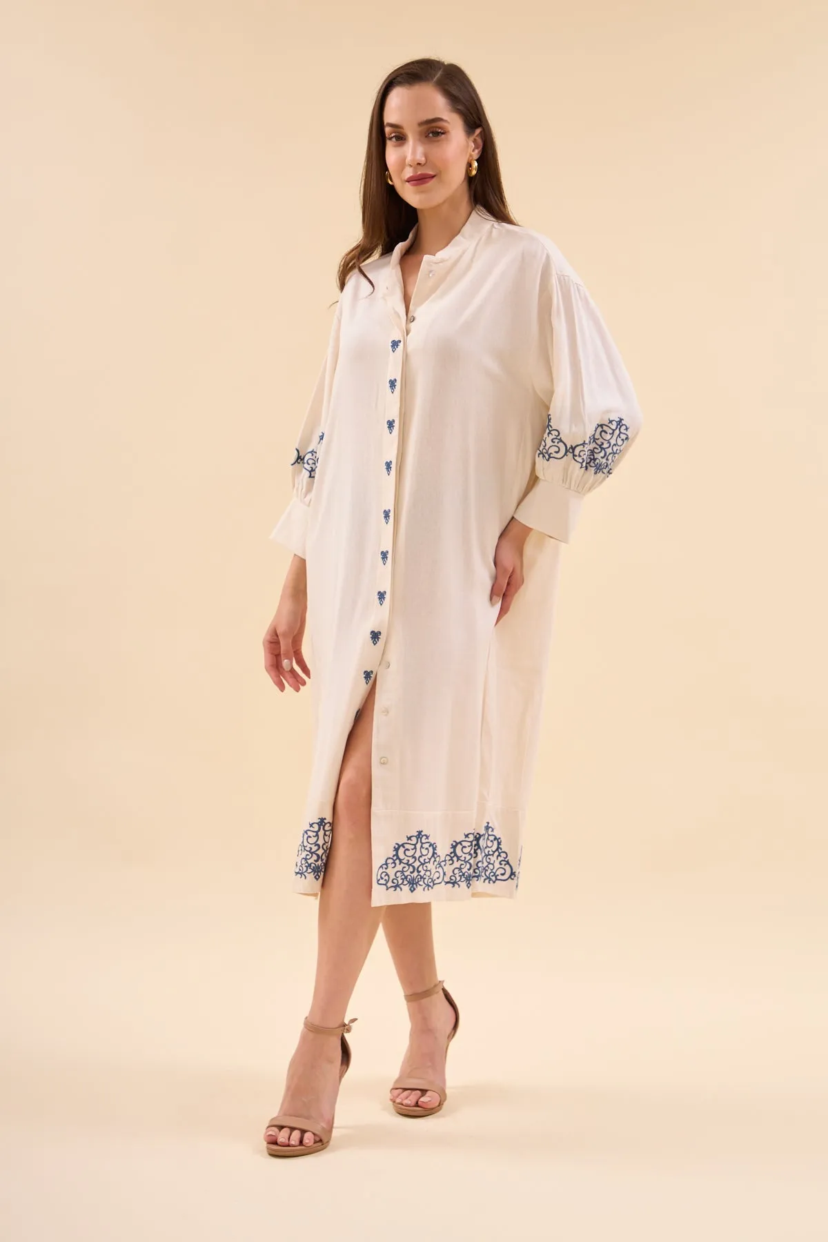 Cream-blue Dress - Kimono