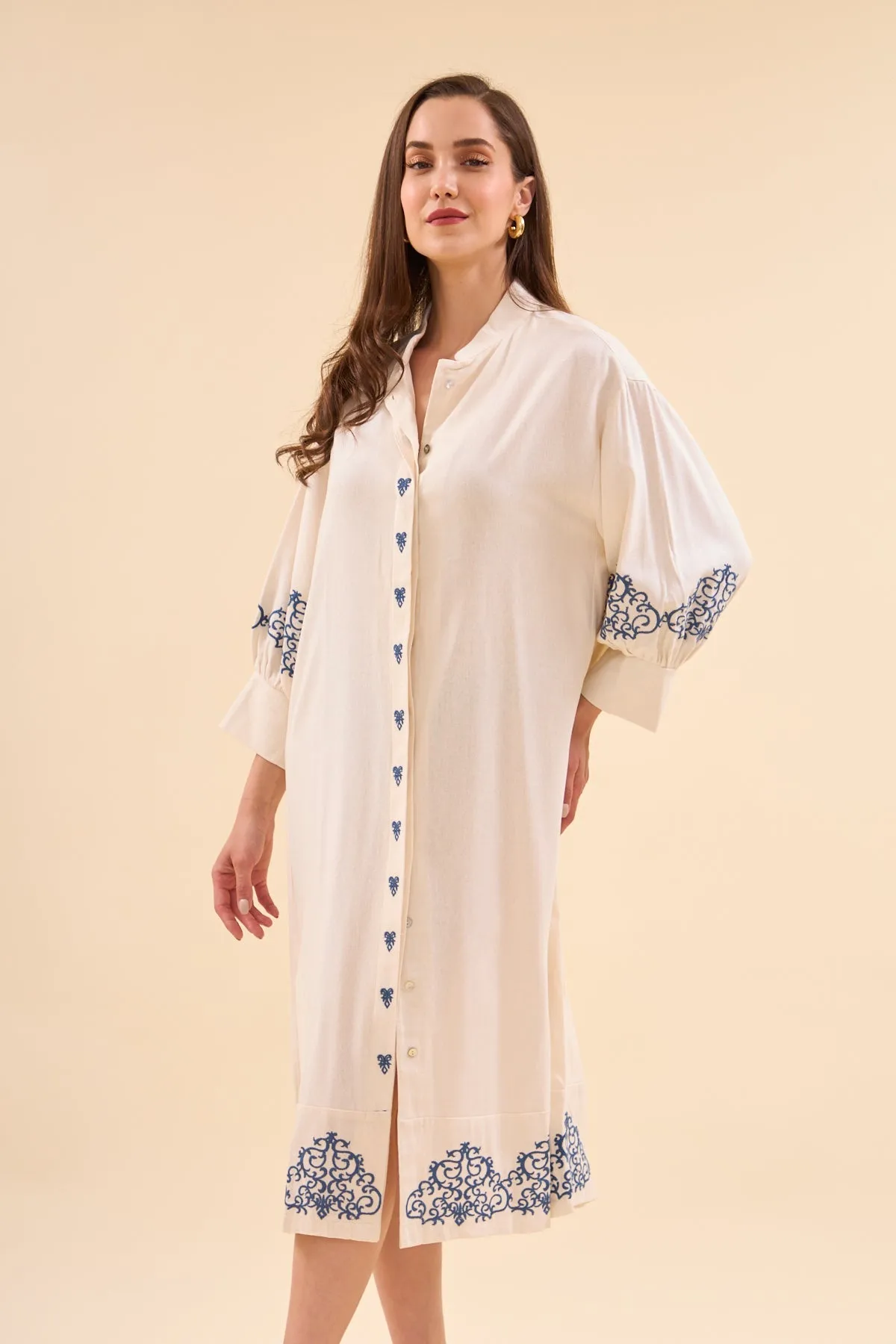Cream-blue Dress - Kimono
