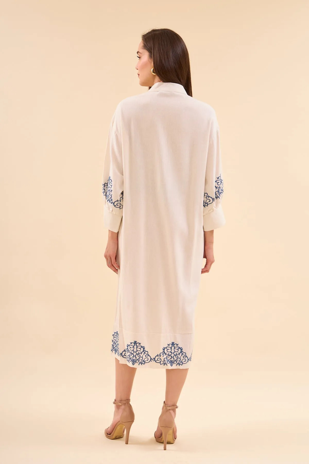 Cream-blue Dress - Kimono