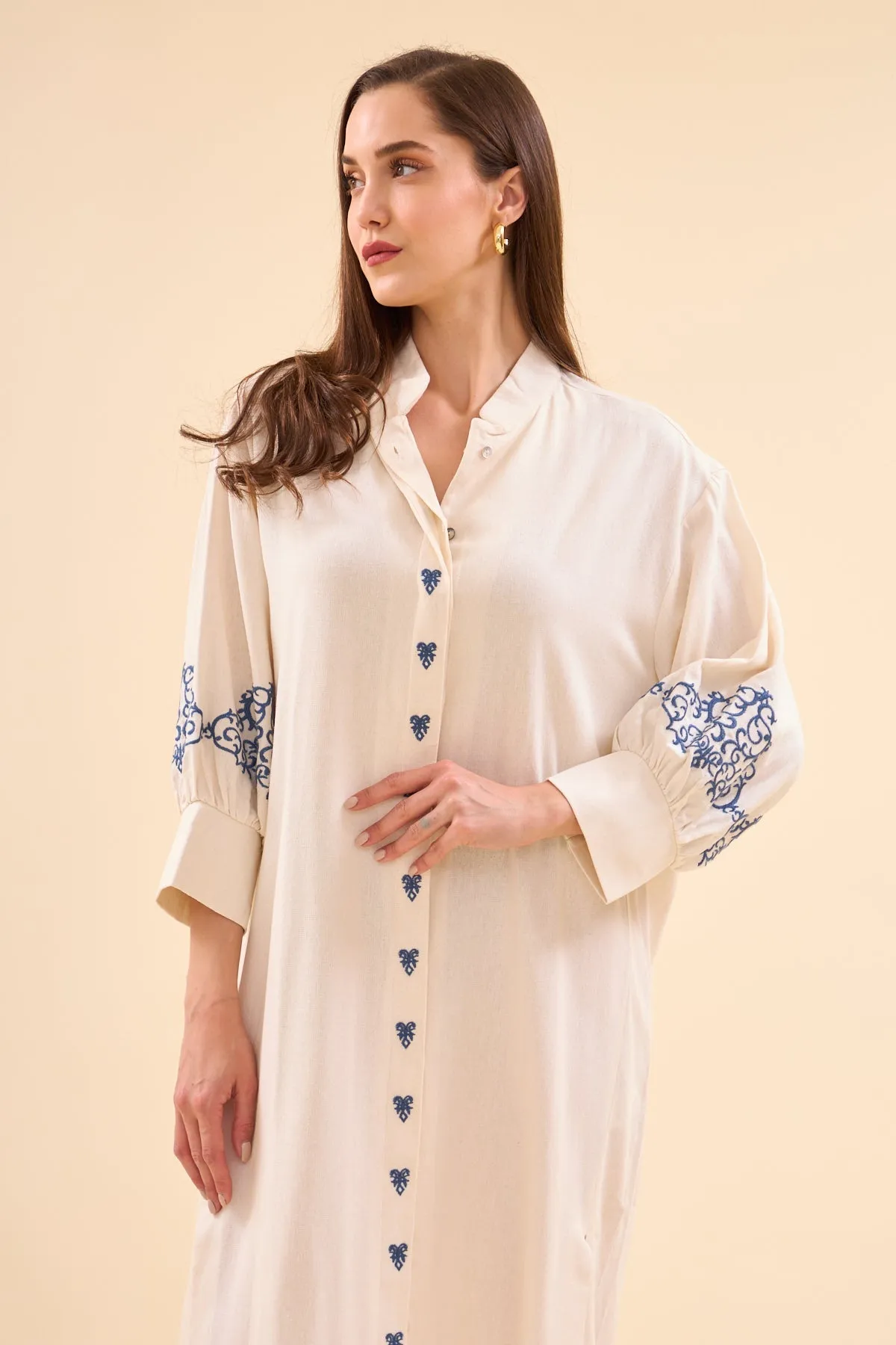 Cream-blue Dress - Kimono