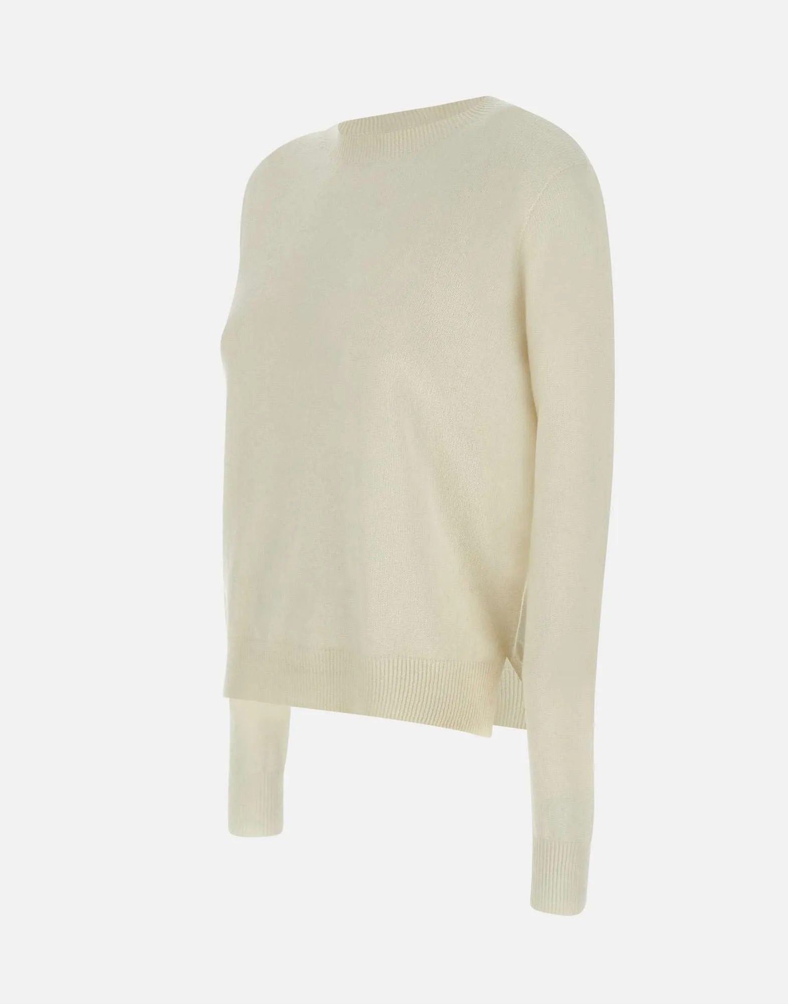 Cream Cashmere Sweater with Side Slits