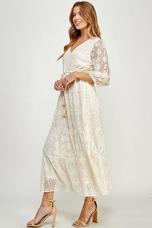 Cream Lace Midi Dress