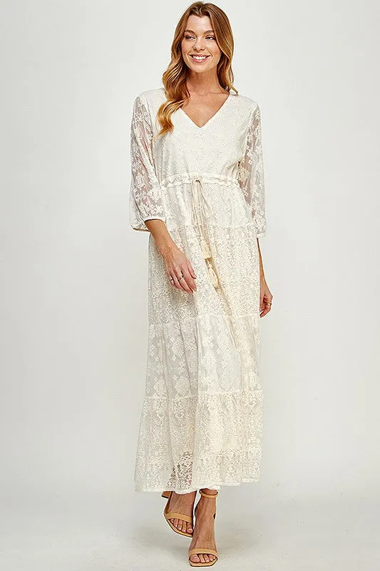 Cream Lace Midi Dress