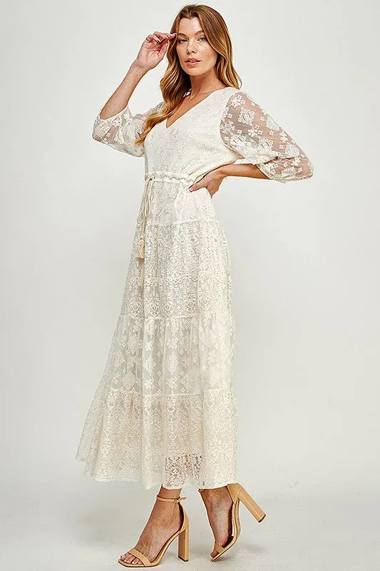 Cream Lace Midi Dress