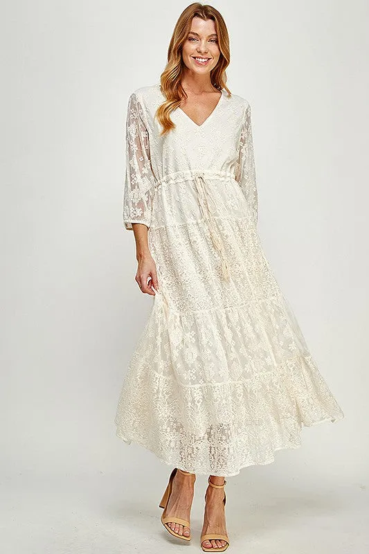 Cream Lace Midi Dress
