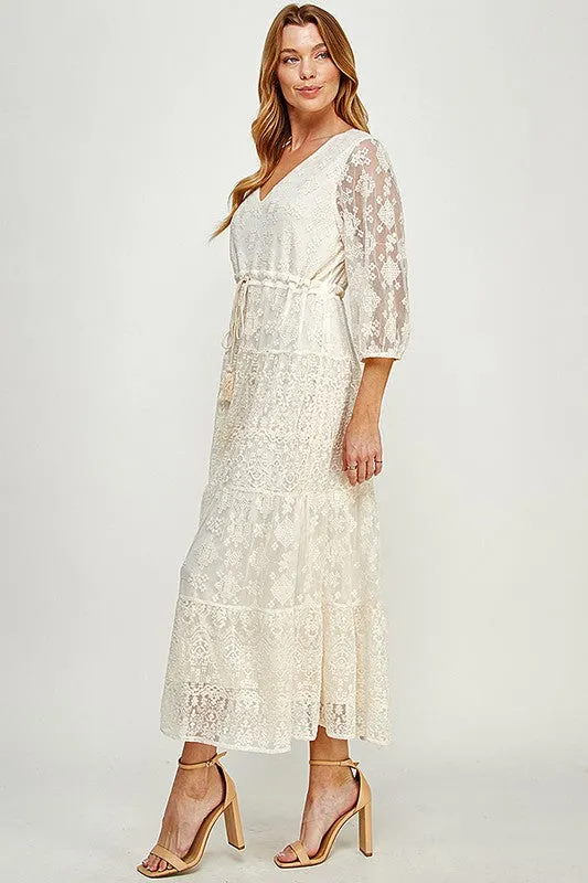 Cream Lace Midi Dress