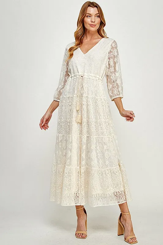 Cream Lace Midi Dress